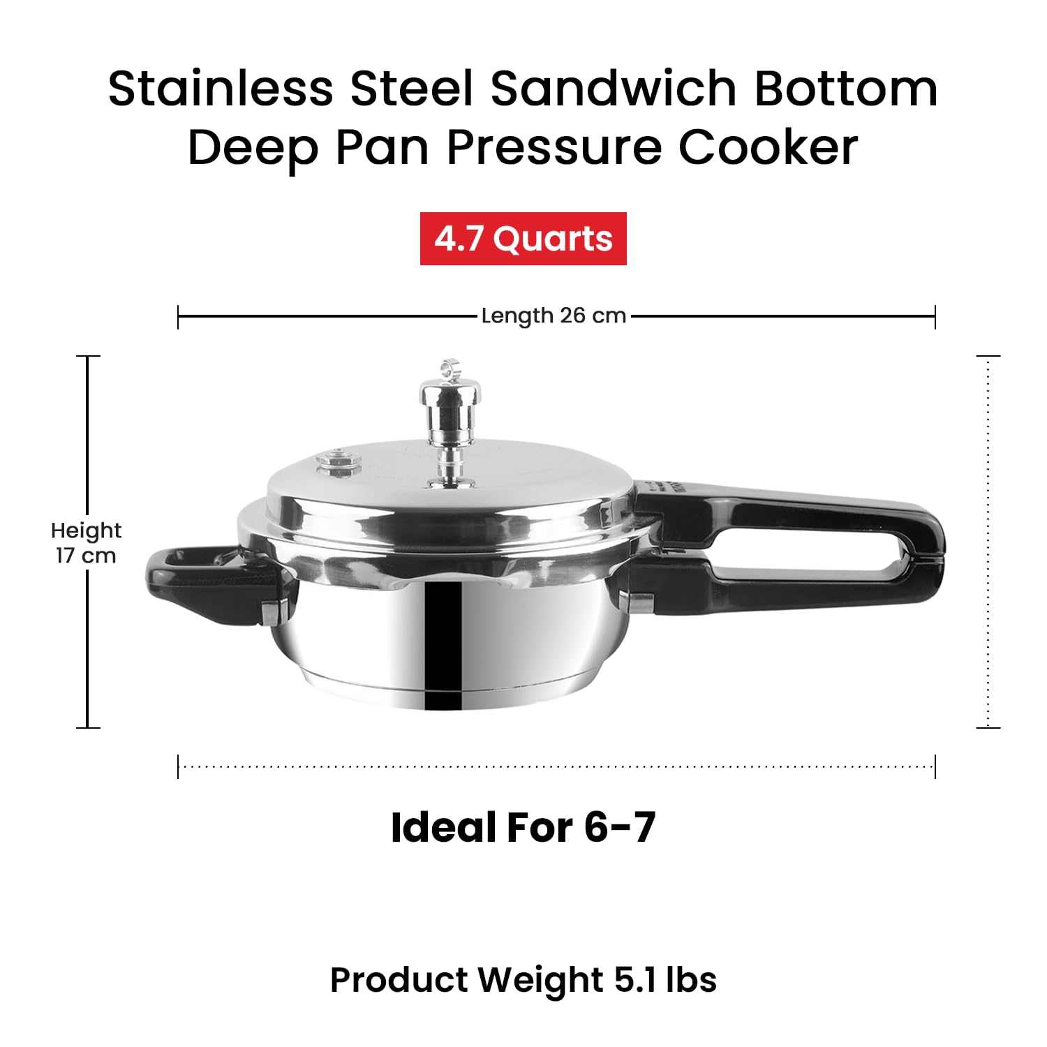 Vinod Deep Pan Pressure Cooker - 4.5 L Senior - PPWCSR