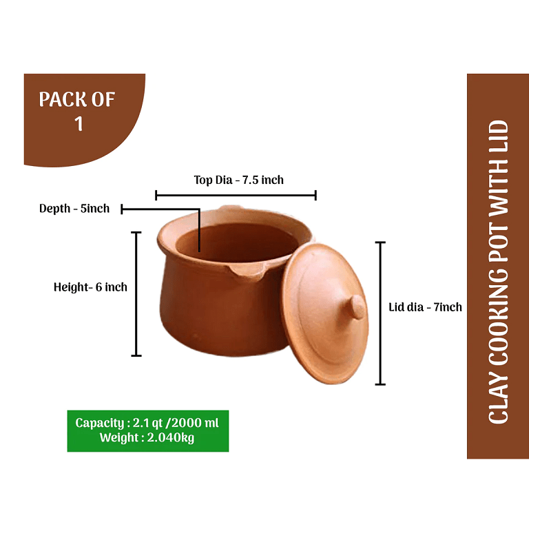 Earthen Clay Cooking Pot - 2 L