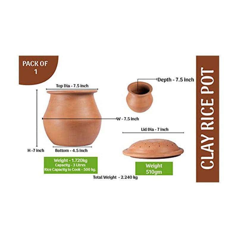 Earthen Clay Rice Pot with Clay Strainer Plate - 1 Pc