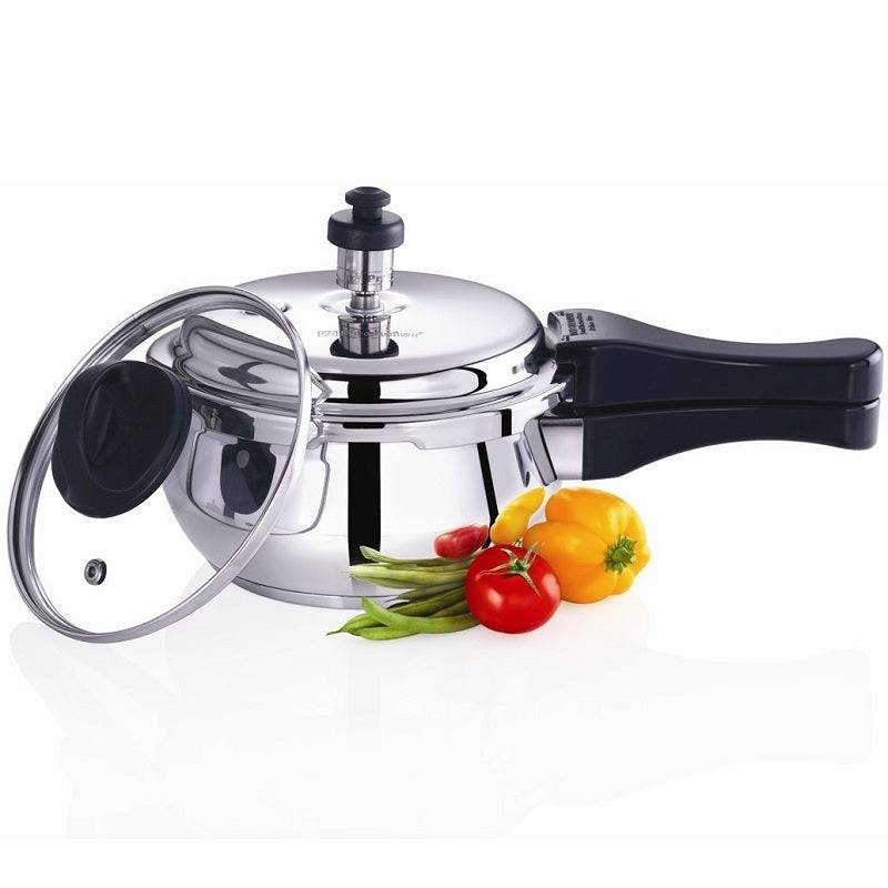 Premier Stainless Steel Pressure Cooker Induction Bottom Handi with Glass Lid - 1.5 L