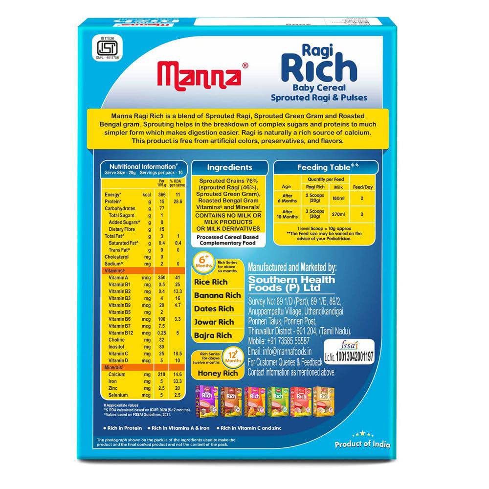 Manna Baby Cereal Ragi Rich  - 200 g
