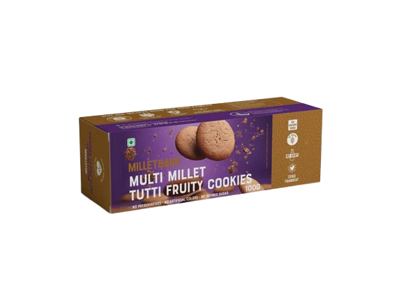 Millet Bank Multi Millet Tutti Fruity Cookies Nutrient Rich Delight with a Burst of Fruity Goodness No Preservatives No Artificial Colors No Refined Sugar - 100 g
