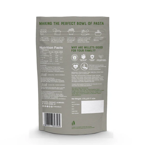 Millet Bank Pearl Millet Pasta No Preservatives Artificial Colorings or Flavourings - 175 g