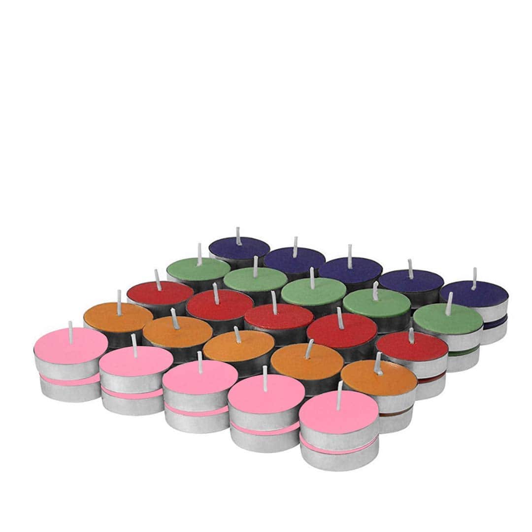 Multi Colour Wax tea light candles - Set of 20
