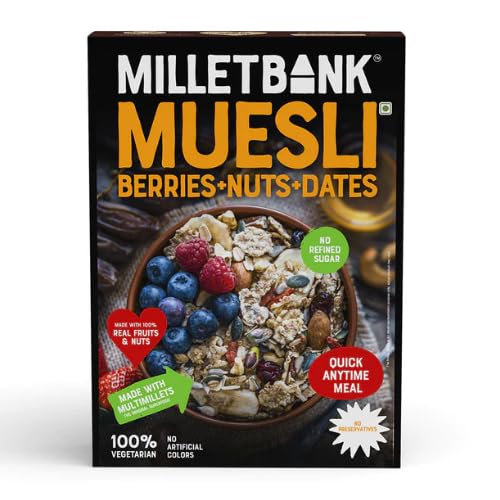 Millet Bank Muesli Berries Nuts Dates Made with Multi Millet No Artificial Colours - 350 g