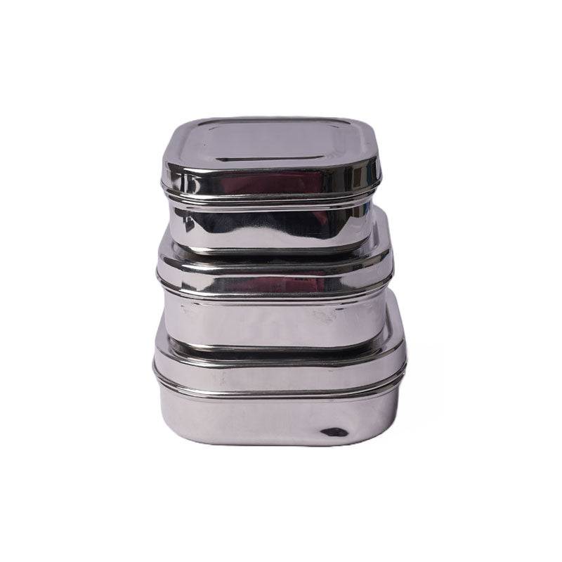 Java Square Dabba Stainless Steel Nested Square Snack Dabba - Set Of 3