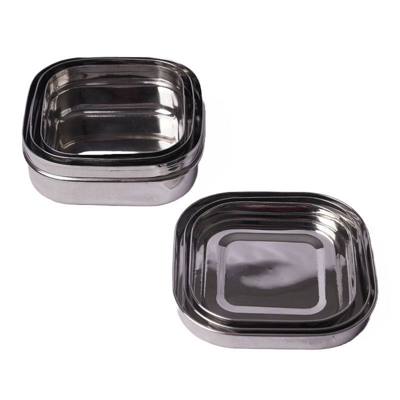 Java Square Dabba Stainless Steel Nested Square Snack Dabba - Set Of 3