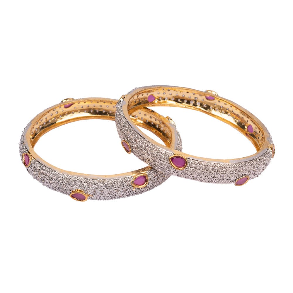 Stone White & Maroon Bangle(2.8) - 1 Set (2 Pcs)