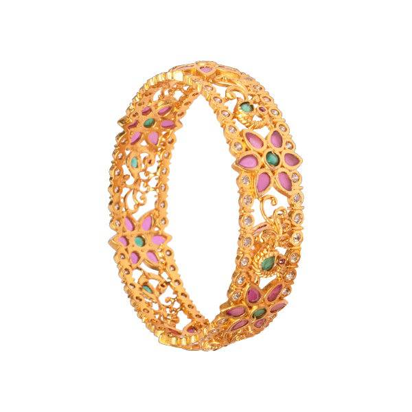 Antique Flower Broad Bangle Pink & Green Set (2.6) - 1 pc