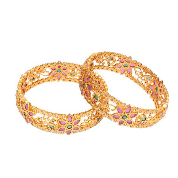 Antique Flower Broad Bangle Pink & Green Set (2.8) - 1 pc