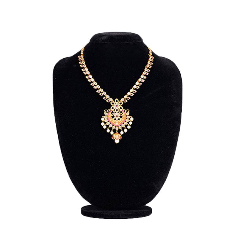 Classic Pink And White Stone Jhumka Pendent And Earring Set - 1 pc