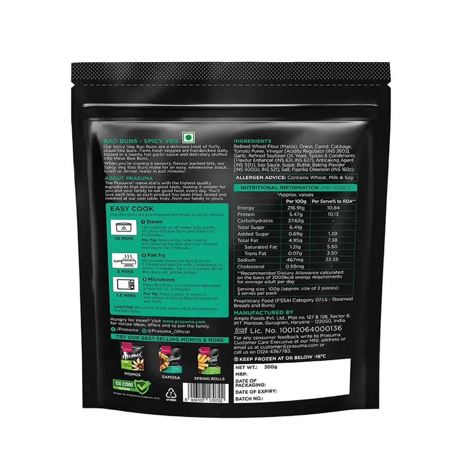 Prasuma Spicy Veg Bao Buns - 300 g
