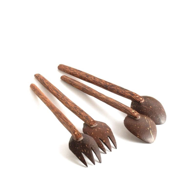Coconut Shell Cutlery Set  - (1 Spoon + 1 Fork)