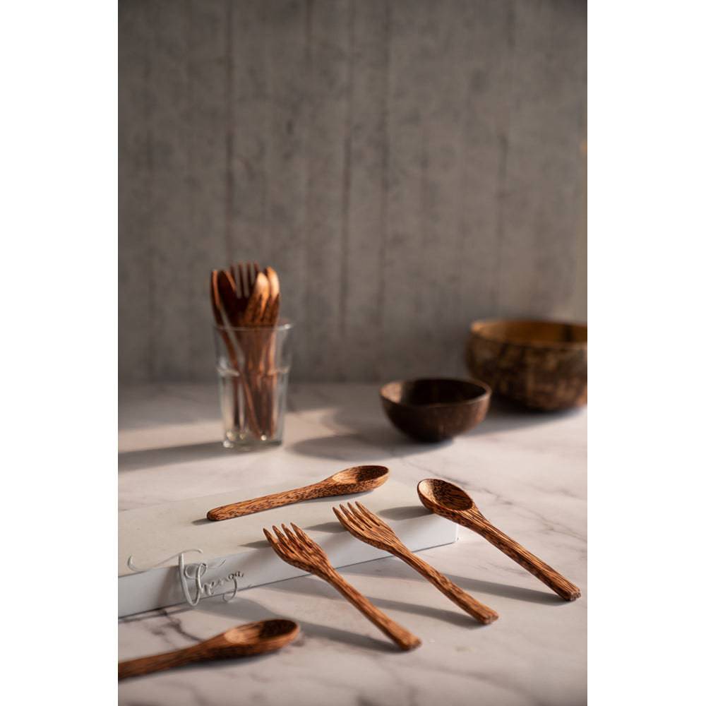 Coconut Shell Dark Wood Cutlery  - 1 Spoon +1 Fork