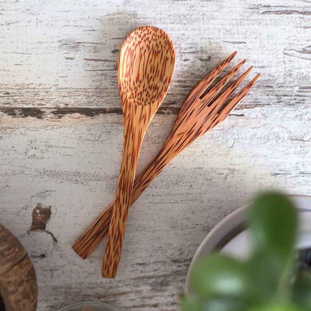 Coconut Shell Dark Wood Cutlery  - 1 Spoon +1 Fork