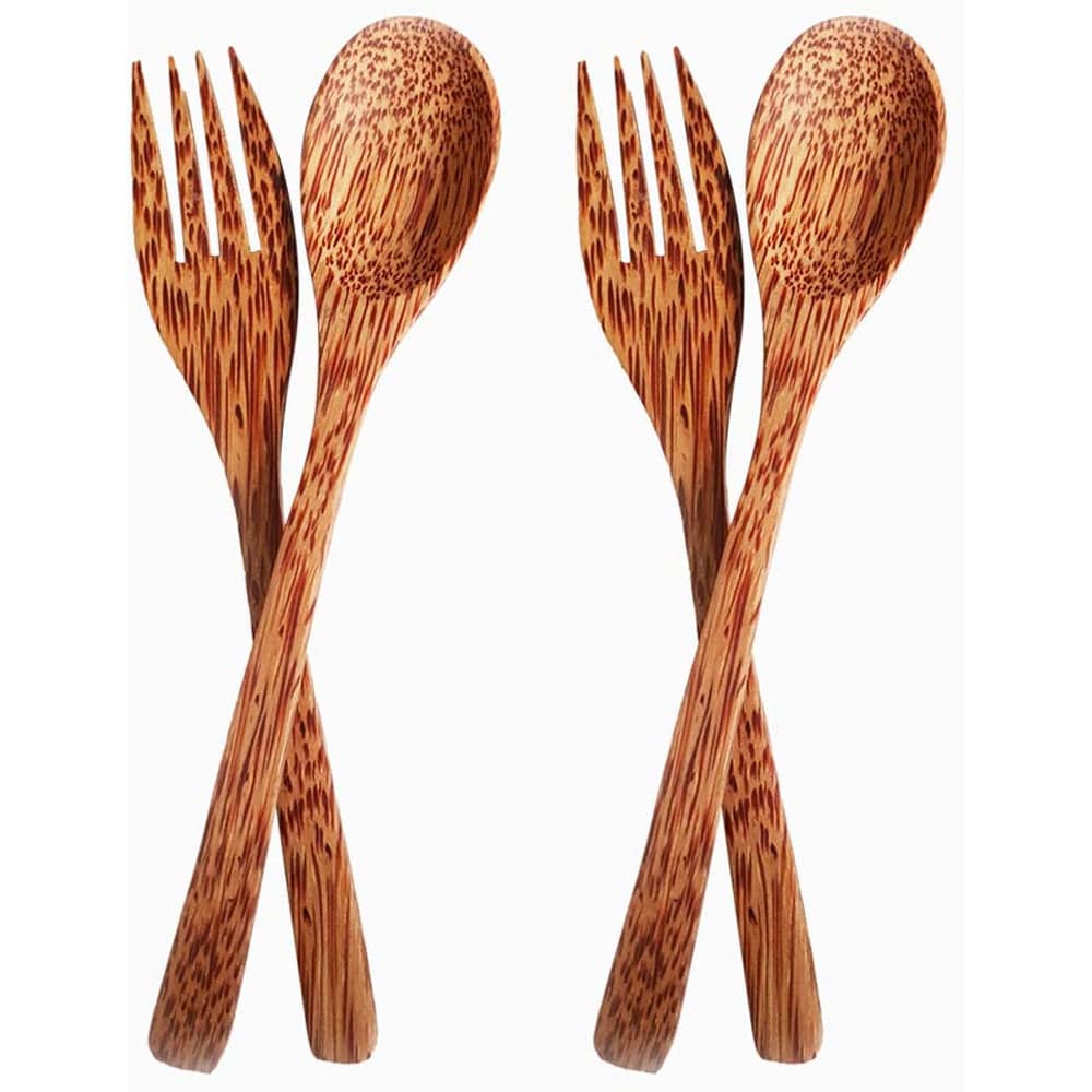 Coconut Shell Dark Wood Cutlery  - 1 Spoon +1 Fork