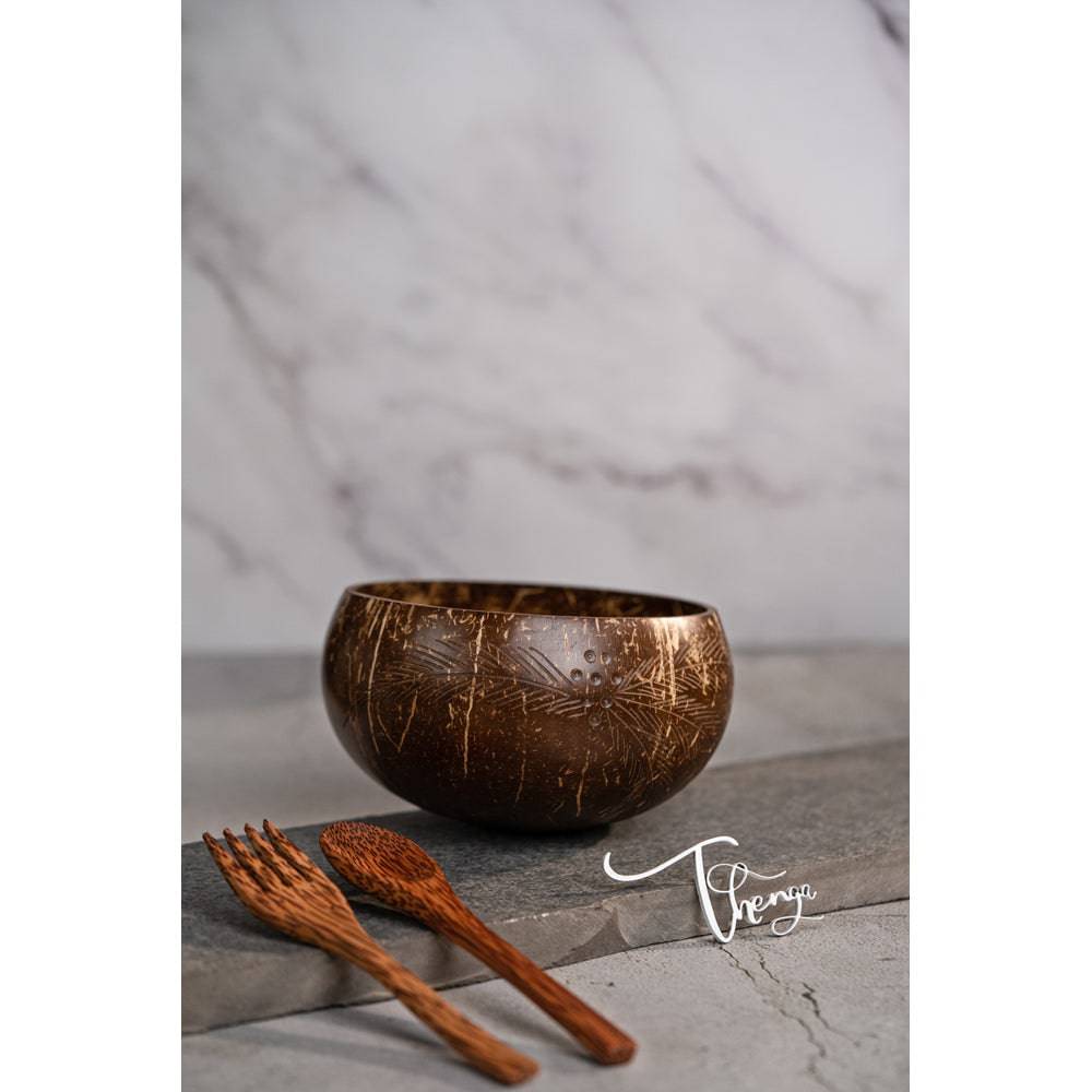 Coconut Palm Leaf Bowl With Cutlery - 1 Jumbo Bowl