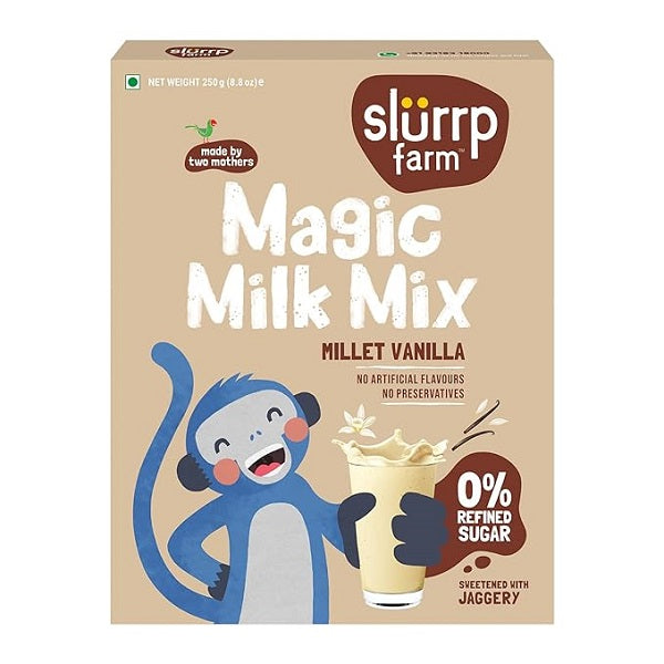 Slurrp Farm No Sugar Vanilla Milk Mix Sweetened with Jaggery Powder Contains Jowar and Oats With 10 Essential Nutrients - 250 g