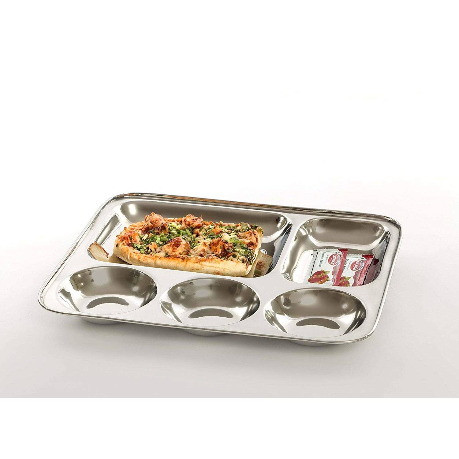 Stainless Steel Dinner plate with 5 Partition - 1 pc