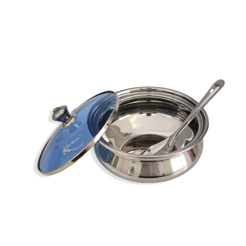 Stainless Steel Dish Serving Bowl With Glass Lid - 1 pc