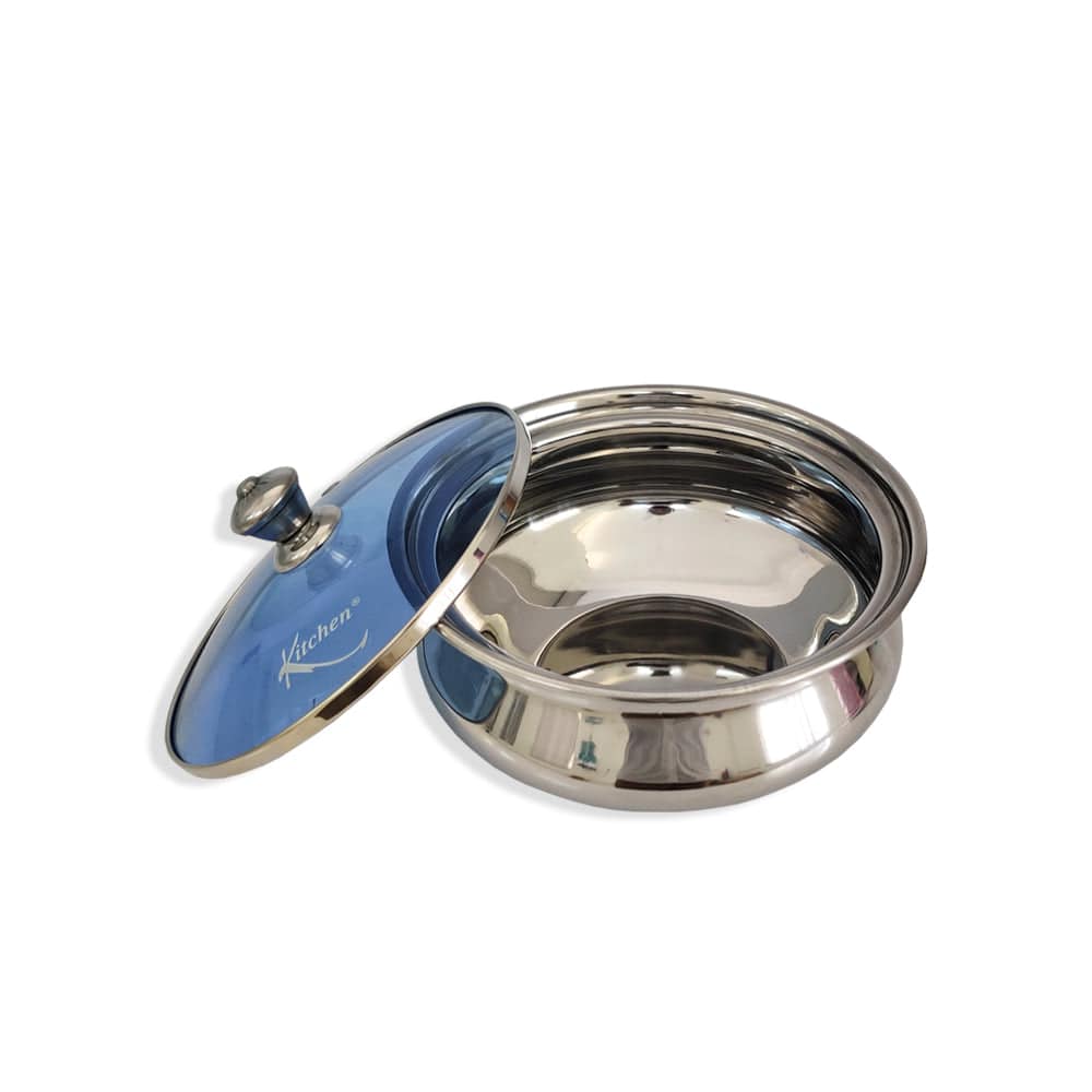 Stainless Steel Dish Serving Bowl With Glass Lid - 1 pc