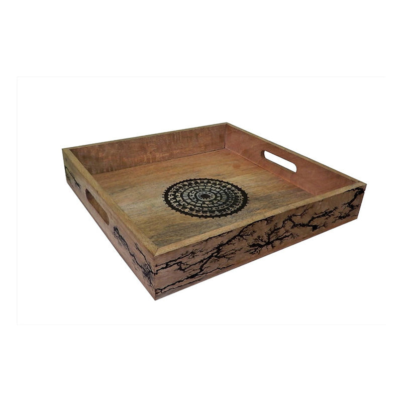 Wooden Tray with Mandala Art & Burning Effects - 1 Pc