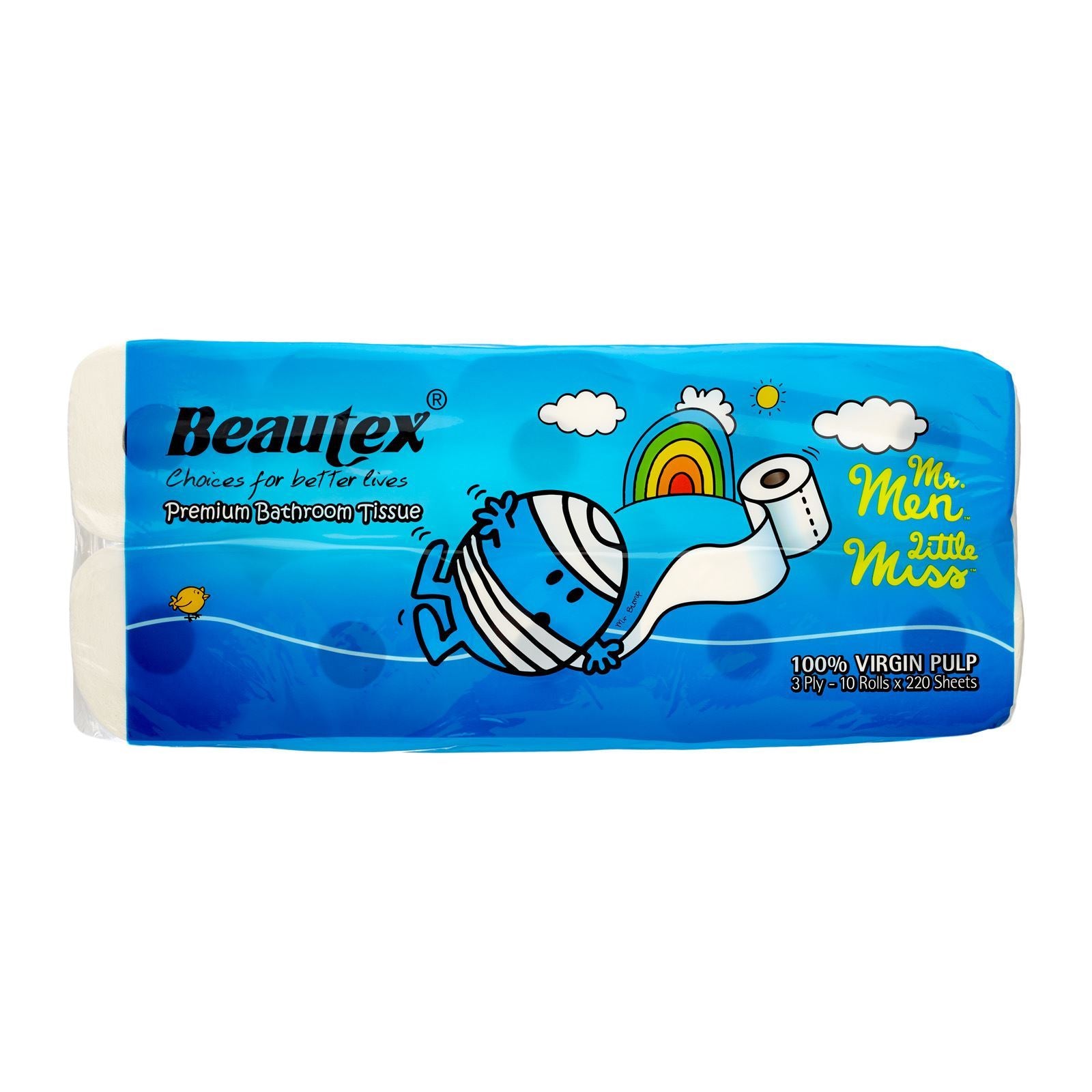 BEAUTEX Mr Men & Little Miss Pure Pulp 3 Ply Bathroom/Toilet Tissue Rolls
