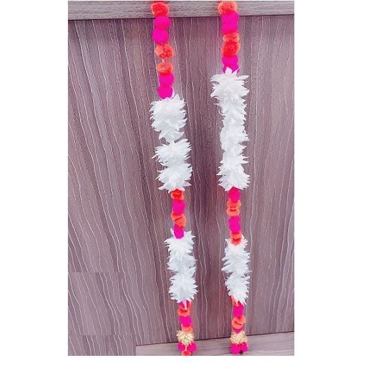 Artificial Door Toran With Jasmine & Woolen Pom Pom Set (30")