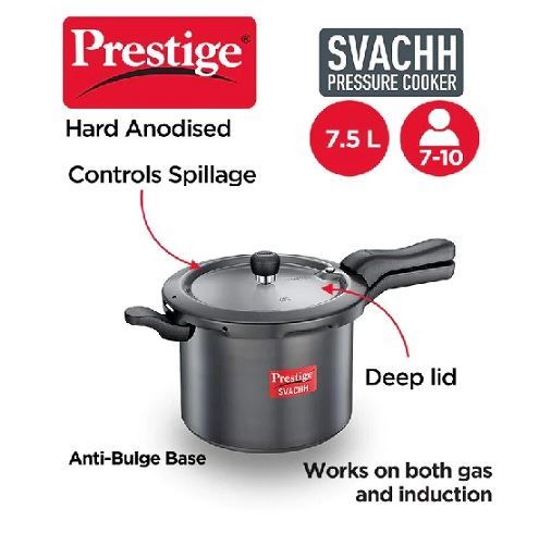 Prestige Popular Svachh Pressure Cooker With Hard Anodized Body (Black)