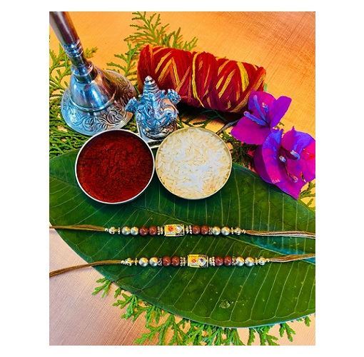 Premium Rakhi With Brown & Golden Beads