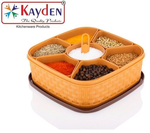 Kayden Plastic Square Shaped 7 Compartments Masala Box