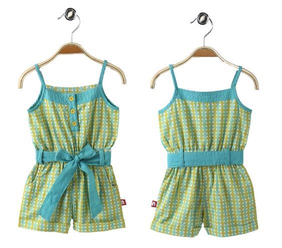 Nino Bambino 100% Organic Cotton Yellow & Blue Checked Sleeveless Jumpsuits/Playsuits Dress For Baby Girls (Certified ORGANIC)