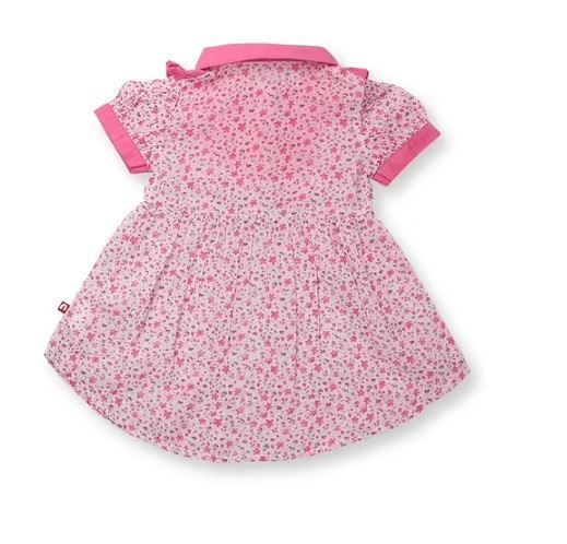 Nino Bambino 100% Organic Cotton White N Pink Floral Designed Half Sleeve Apron Dress For Baby Girls (Certified ORGANIC)