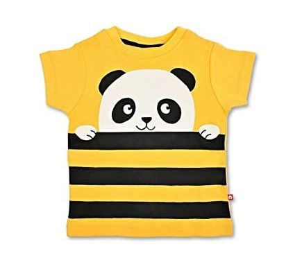 Nino Bambino 100% Organic Cotton Yellow N Panda Design Round Neck Short Sleeve T Shirt For Unisex Babies & Kids (Certified ORGANIC)