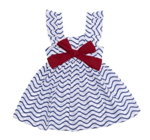 Nino Bambino 100% Organic Cotton Blue Horizontal Wavy Striped Sleeveless Dress For Baby & Kid Girls (Certified ORGANIC)