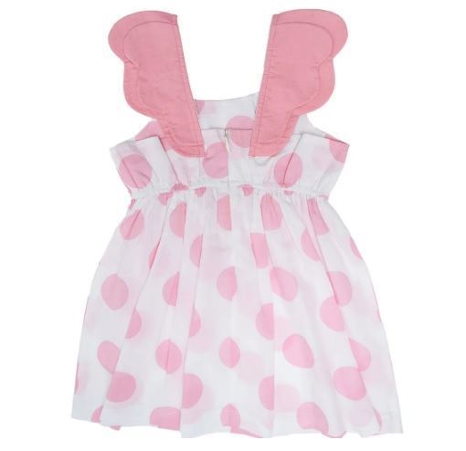 Nino Bambino 100% Organic Cotton Pink Polka Dot Sleeveless Round Neck Zip Closure Butterfly Wings Dress/Frock For Baby Girls (Certified ORGANIC)