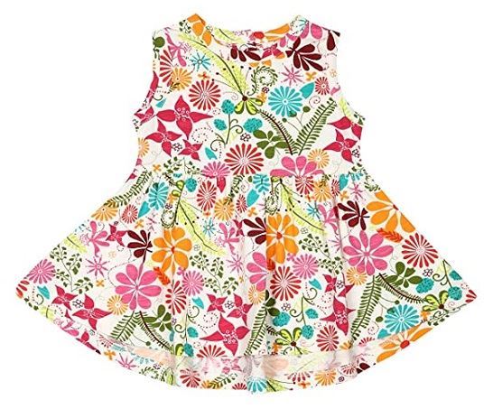 Nino Bambino 100% Organic Cotton White N Multicolour Floral Sleeveless Frock For Baby Girls (Certified ORGANIC)