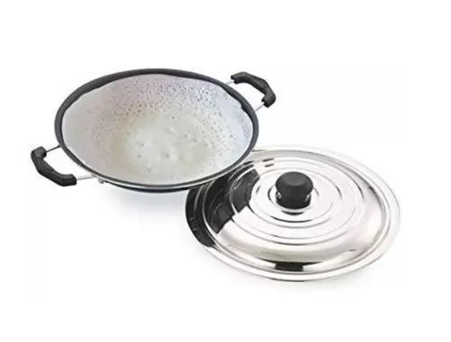 Bright Non Stick Appam Pan With Stainless Steel Lid 