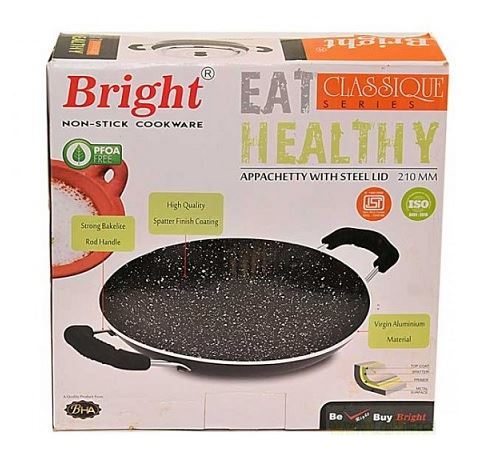 Bright Non Stick Appam Pan With Stainless Steel Lid 