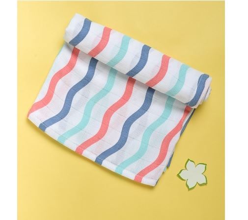 Kaarpas Ocean Dive 100% Premium  Cotton Muslin Swaddle Dreamy Waves Baby Blanket Medium (KASW1034S) (Certified ORGANIC)
