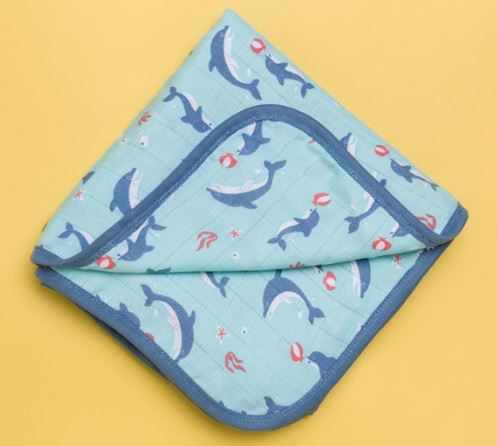 Kaarpas 100% Premium Cotton Muslin 2 Layered Blanket Ocean Dive 2 Layer Delphi The Dolphin (KABL2031S) (Certified ORGANIC)