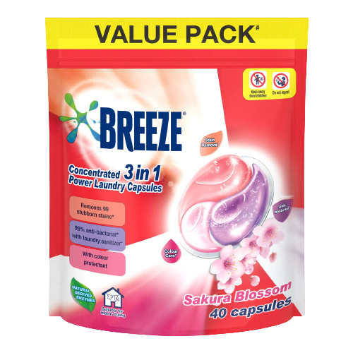 Breeze 3 in 1 Power Laundry Capsules Fresh Sakura Blossom