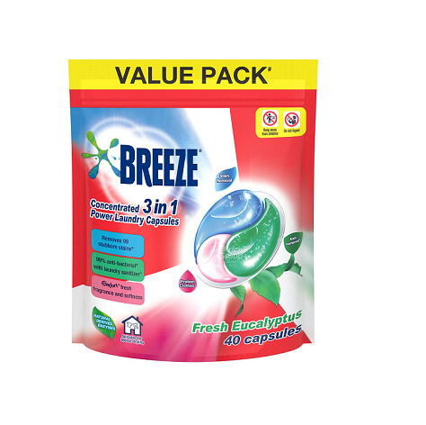 Breeze 3 in 1 Power Laundry Capsules Fresh Eucalyptus