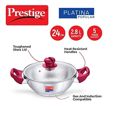 Prestige Platina Popular Stainless Steel Kadai 240mm240mm (1 Pc )