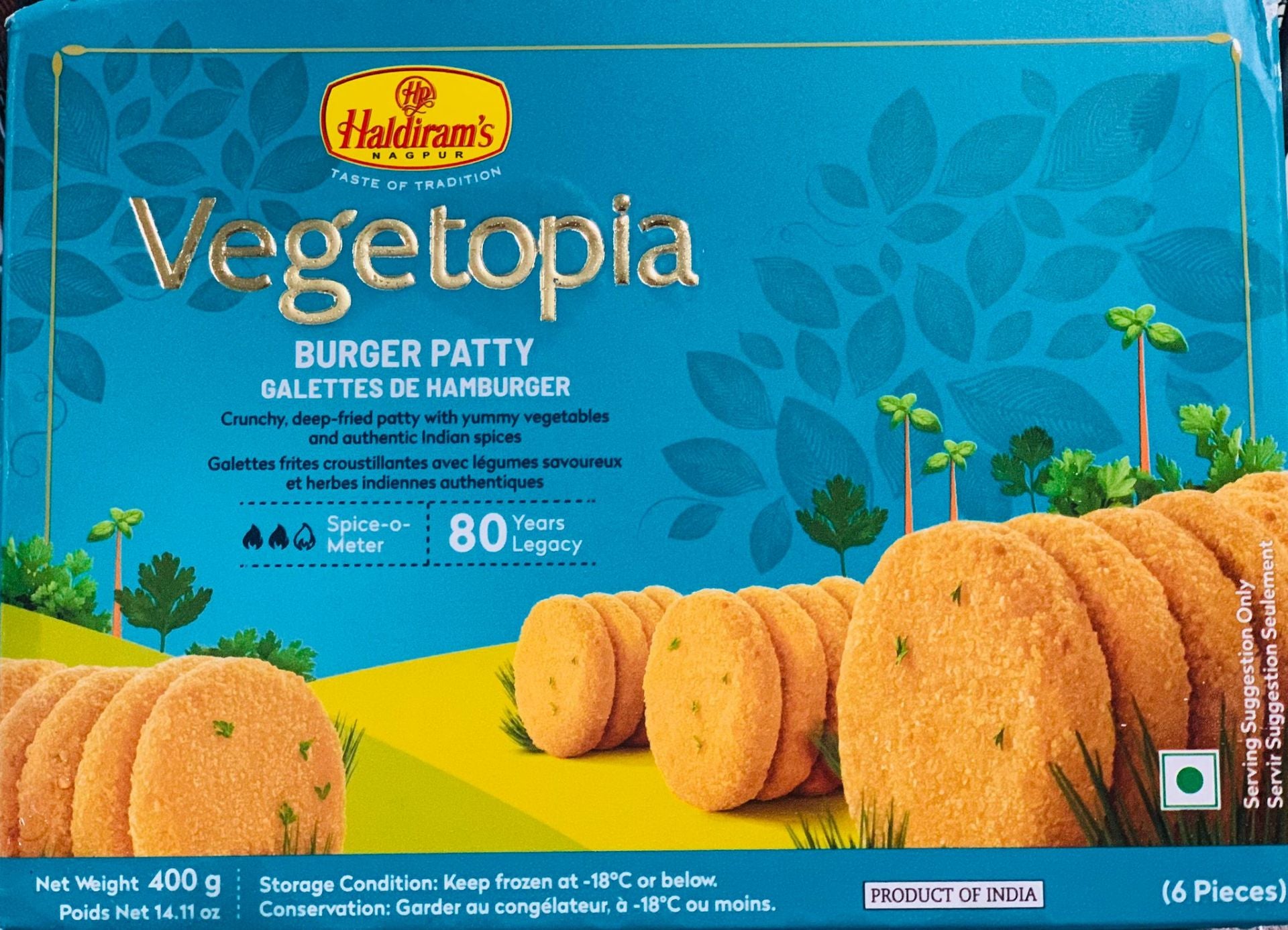 Haldiram's Vegetopia Veggie Burger Patty (Chilled) 400 g (6 Pcs Per