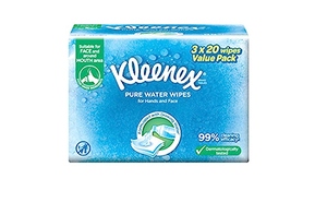 Kleenex Pure water wipes - 3 Packs x 20 Sheets