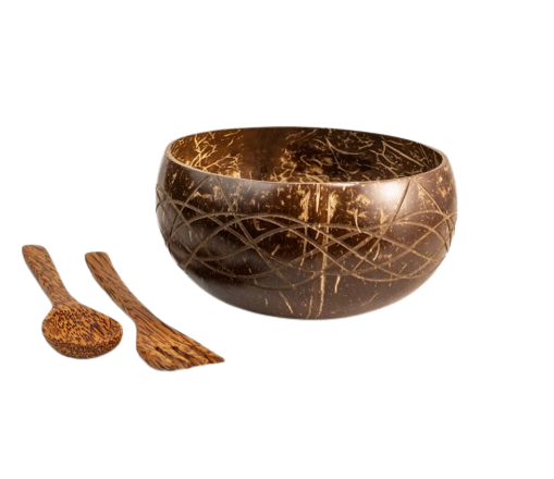 Coconut Bowl With Cutlery Wave Design