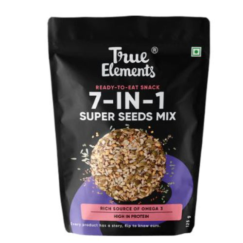True Elements 7 in 1 Super Seeds & Nut Mix (Roasted Pumpkin Watermelon Sunflower Flax Seeds Sesame Chia and Soynuts) Diet Snacks Seeds for Eating