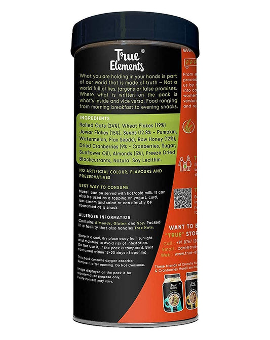 True Elements Crunchy Nuts & Berries Muesli 100% Wholegrain Cereal High Fibre Breakfast