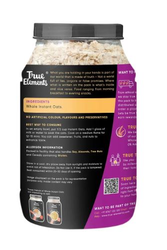 True Elements Instant Oats High Protein Cereal for Breakfast Oats for Weight Loss Whole Oats